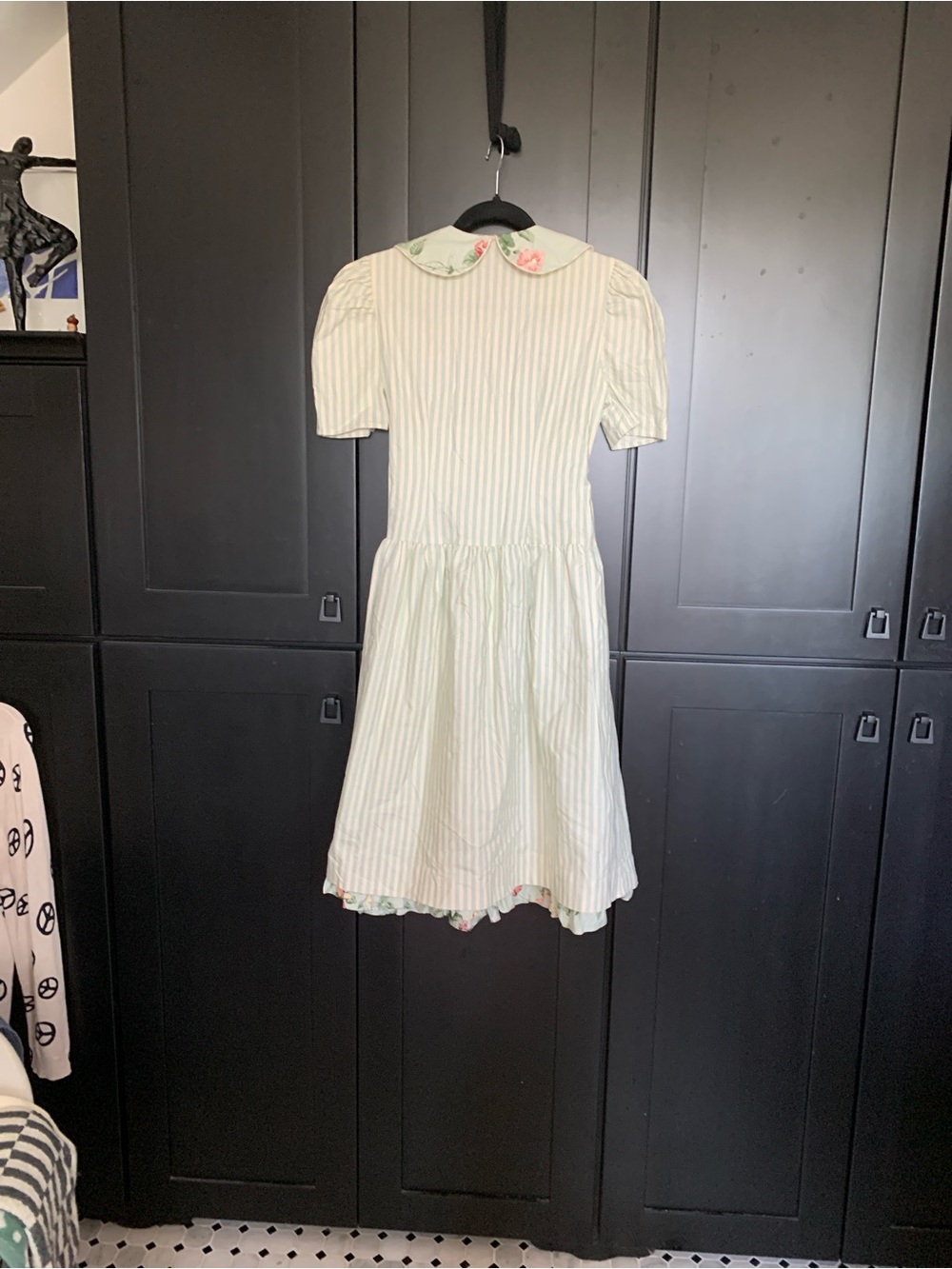 Pale Green Striped Peter Pan Collar Kids Dress